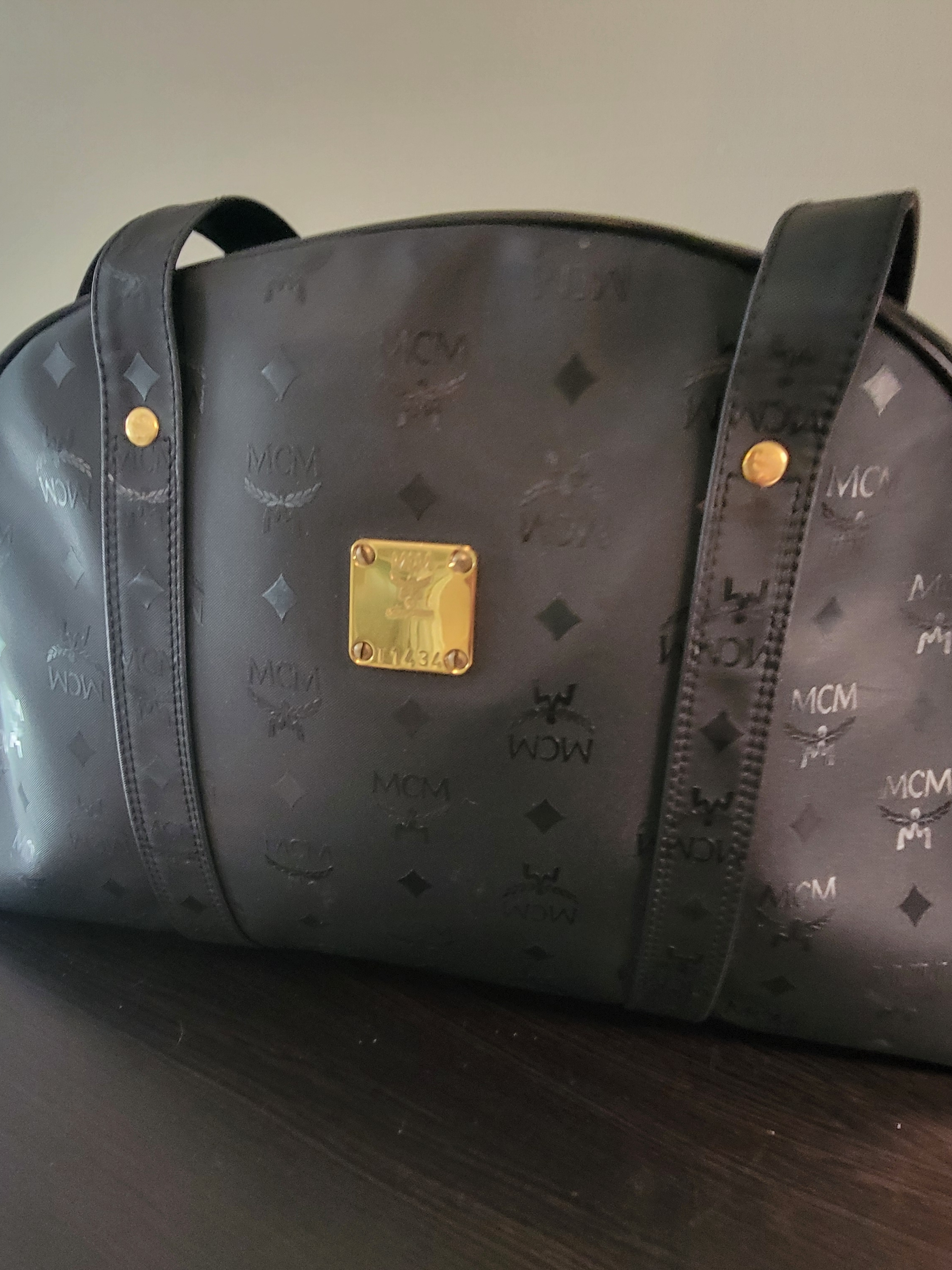Mcm Black Visetos Dome Tote With Gold Plaque